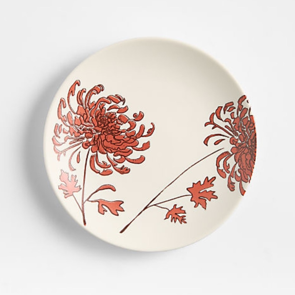 New! Crate&Barrel Red Floral Appetizer Plate 6.5”—Set of 4